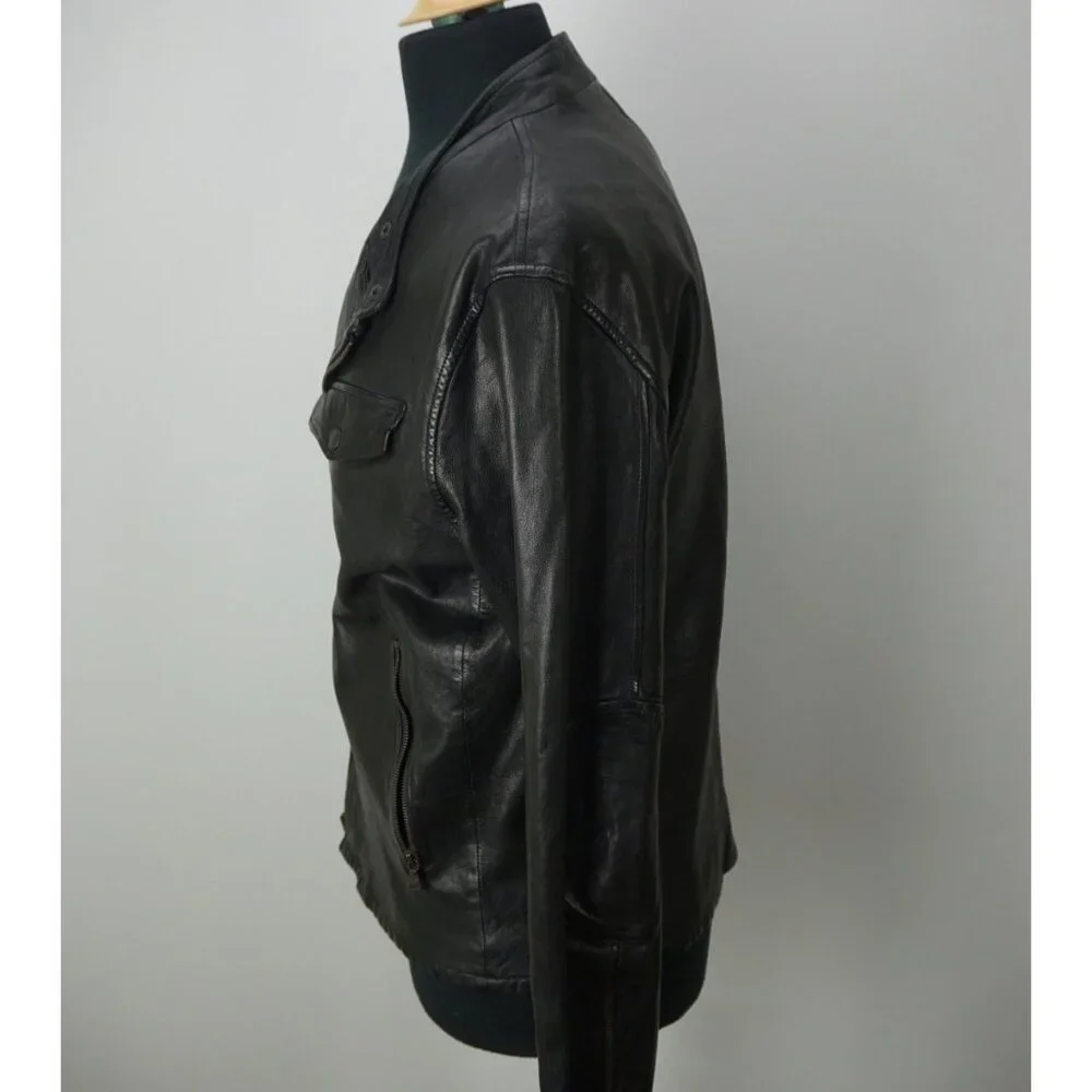 John Varvatos Indigo Motorcycle Biker Sheep Leather Jacket Coat Sz 50 NEW - Picture 2 of 8